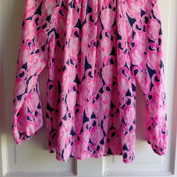 Lilly Pulitzer 100% Silk Pink Print Long Sleeve Blouse - Picture 7 of 12